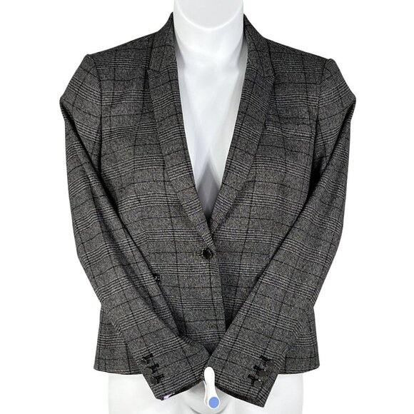 Calvin Klein Womens 10 Gray Houndstooth Windowpane Plaid Blazer Preppy Academia - Picture 6 of 15